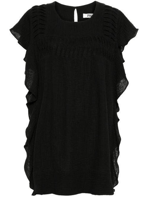 Ruffled cotton mini dress - Black