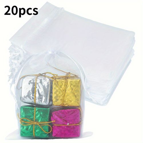 TEMU 20pcs Mesh Organza Drawstring Bags 5x7 Inch With Ribbon Closure - Reusable Multipurpose Gift Pouches For Wedding Favors, Jewelry & Cosmetic