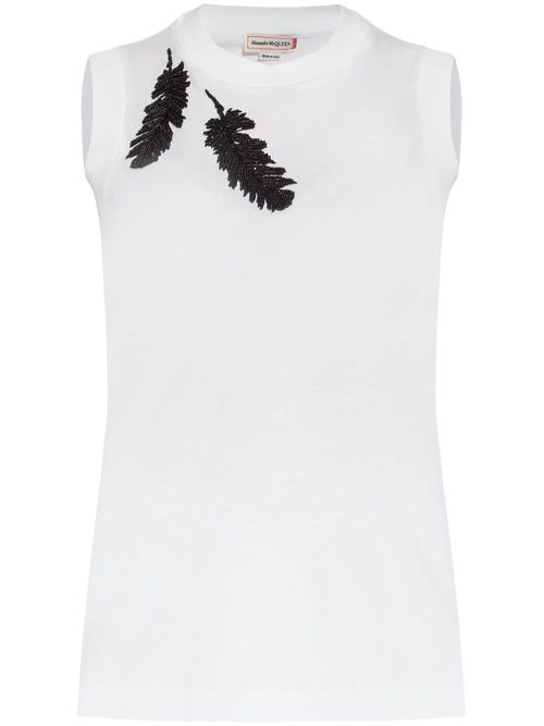 Bead-embroidered tank top - White