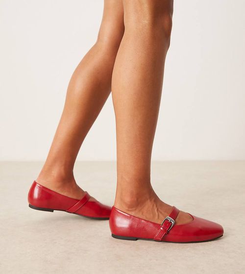 Wide Fit Leah mary jane ballets in cherry red