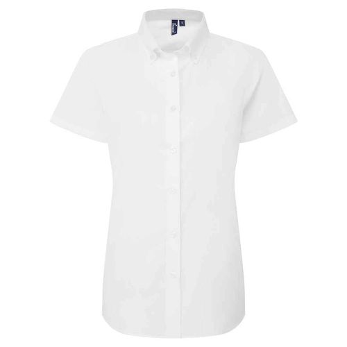 Premier Women's Supreme Oxford Short-Sleeved Formal Shirt - White - - White - 72% Mercerised Cotton/25% Organic Cotton/3% Elastane