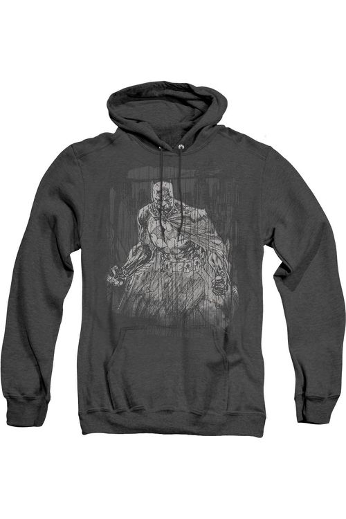 Batman Pencilled Rain Adult Heather Hoodie / Hooded Sweatshirt