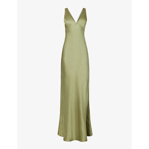 Womens Moss Green Twist-back V-neck Satin Maxi Dress