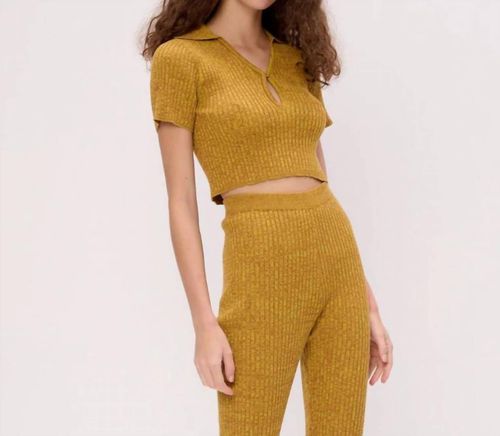 Space Dye Rib Keyhole Polo Top In Yellow