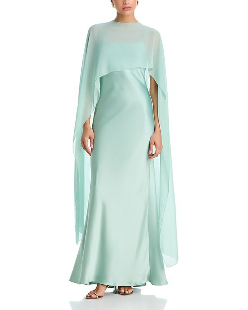 . Long Satin Dress with Chiffon Overlay - Exclusive