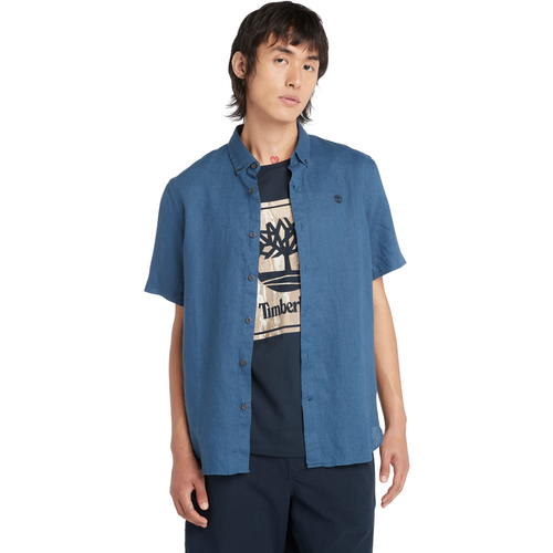 Timberland Mens Mill Brook Linen Short-Sleeve Shirt - Dark Blue - Mediu