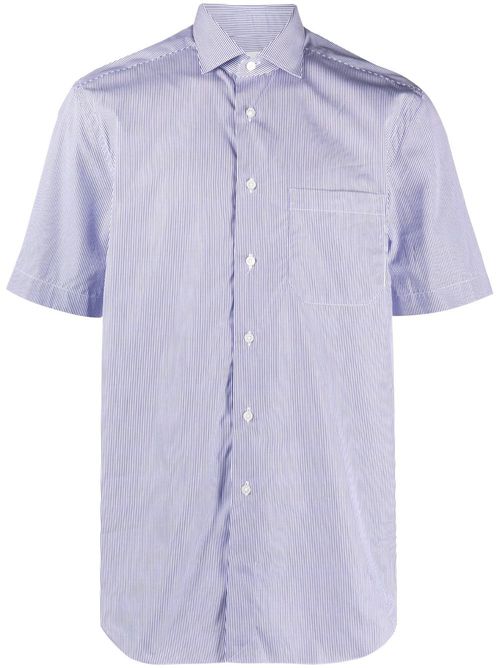 Striped short-sleeve cotton shirt - Blue