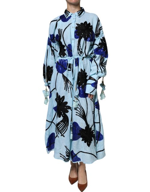 Christian Pellizzari Light Blue Floral Embellished Shirt Maxi Women's Dre