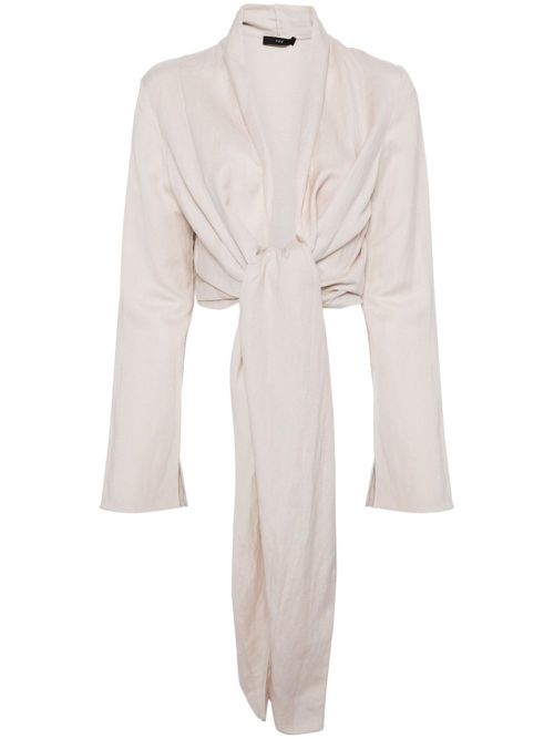 Tie-fastening cropped cardigan - Neutrals