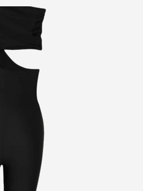 One-Shoulder Stretch Nylon Jumpsuit — Black