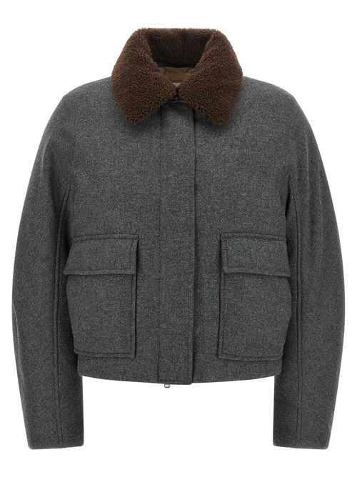 Shearling Collar Wool-Cashmere Jacket — Charcoal