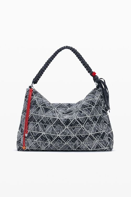 Large denim zig zag bag
