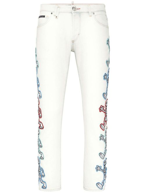 Skully Gang low-rise skinny jeans - White