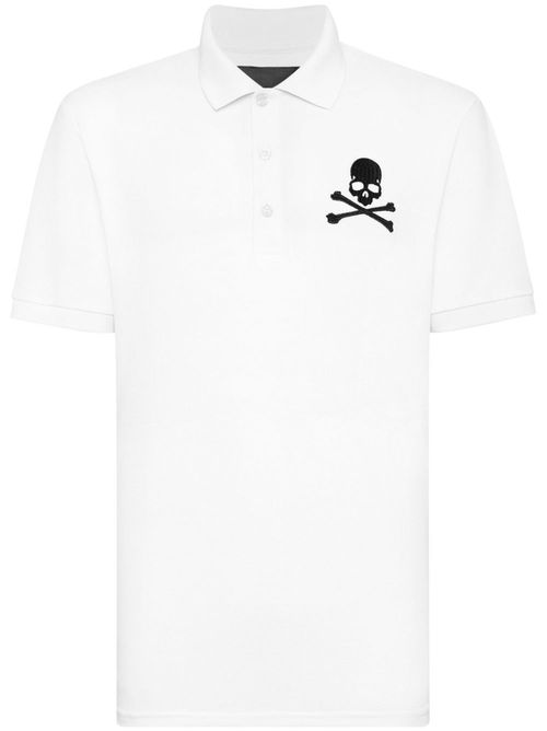 Skull&Bones-print cotton polo shirt - White