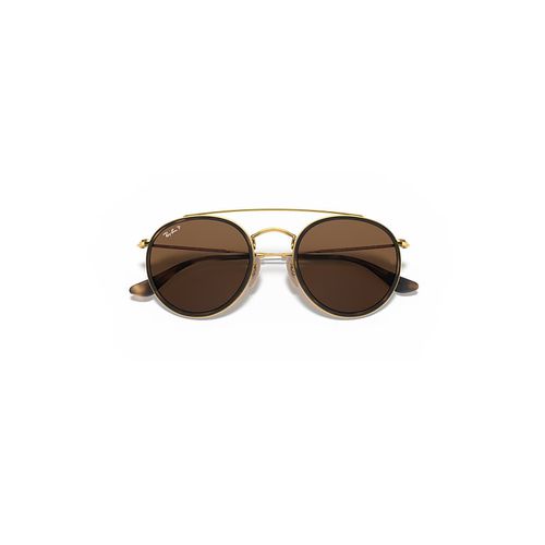 Ray-Ban Round Double Bridge Sunglasses Arista Gold Frame Brown Lenses Polarized 51-22