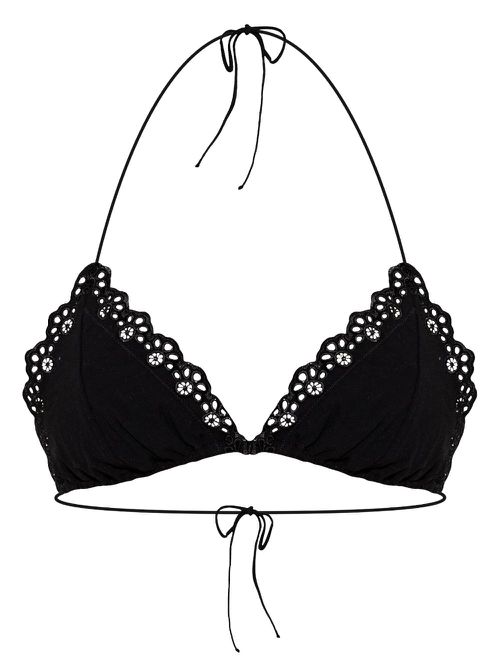 Lace-trim bikini top - Black
