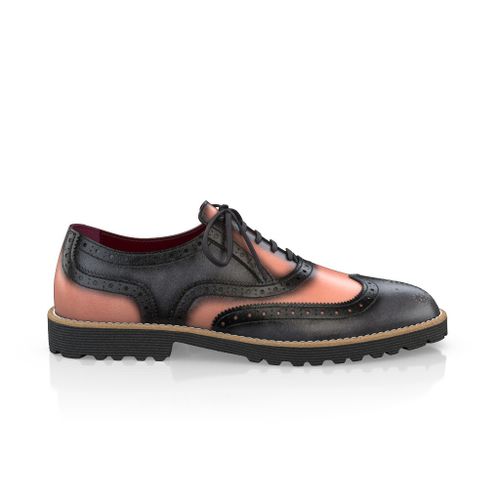 Custom Men's Luxury Oxford Dress Sneakers Handmade in Italy - Coral Pink Premium Leather - Brogues, Laces - GIROTTI