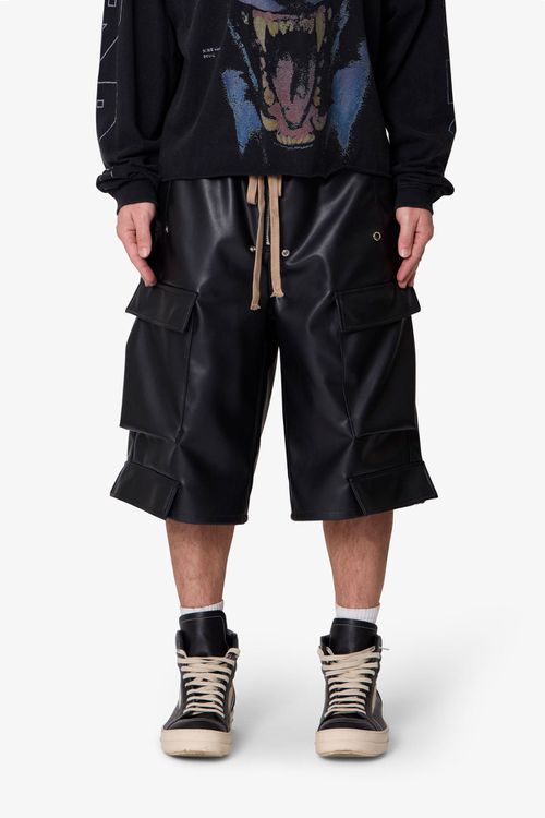 Leather Rave Cargo Shorts - Black