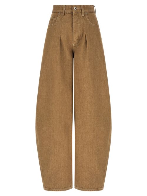 High-Waist Wide-Leg Cotton Denim Jeans — Beige