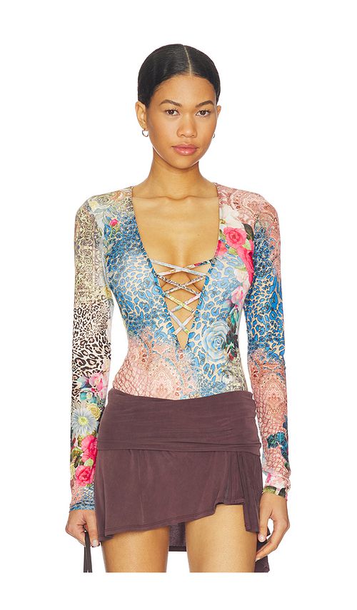 AFRM Eaton Bodysuit in Brown,Blue. XXS. Also in S, XS, M, L, XL, XXL, 1X, 2X
