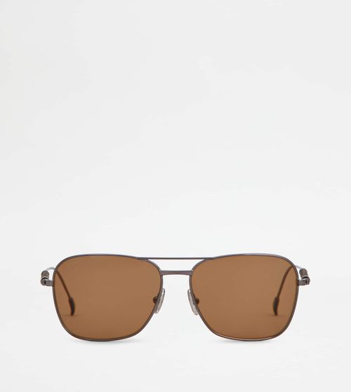 Tod's - Squared Sunglasses with Temples in Leather, BROWN, - Sunglasse
