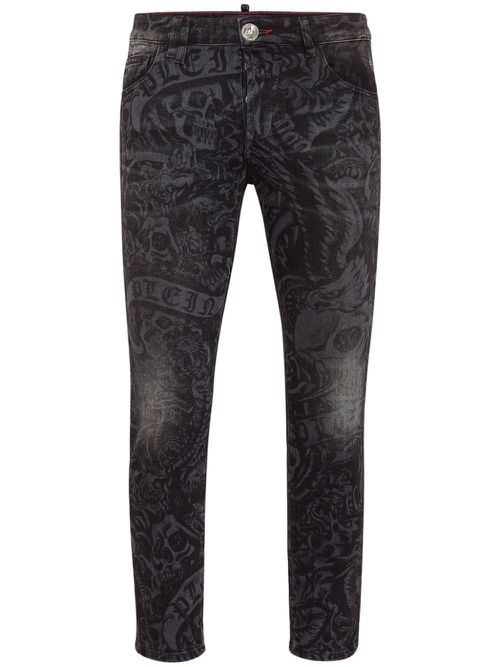 Tattoo-print skinny jeans - Black