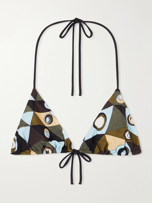 Printed Triangle Bikini Top - Army green