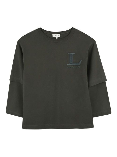 Logo-embroidered layered T-shirt - Green