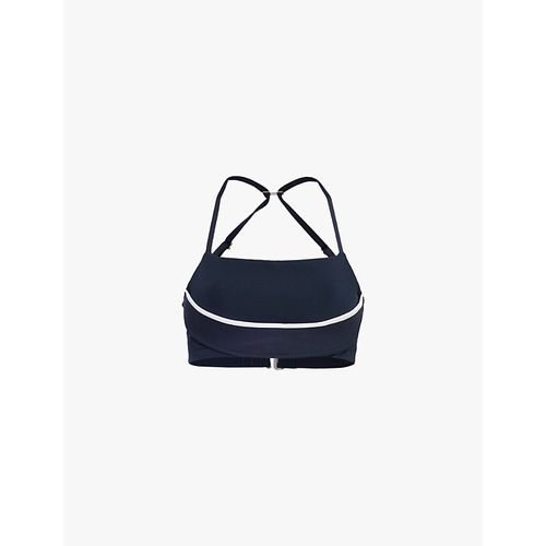Womens Dark Obsidian White Adjustable Straps Contrast Piping Stretch-woven Sport Bra S
