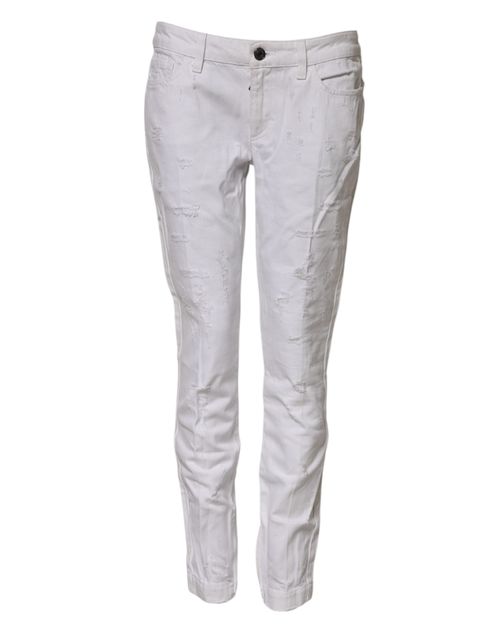 Distressed Cotton Jeans — White