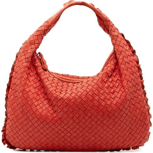 Bottega Veneta Womens Pre-owned Small Perforated Nappa Intrecciato Hobo - Coral Leather - One