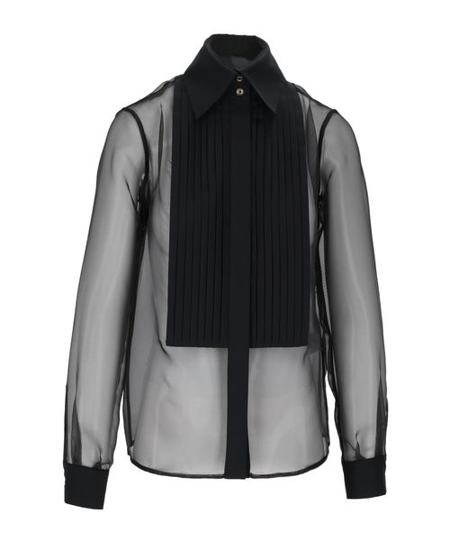Sheer pleated-bib shirt