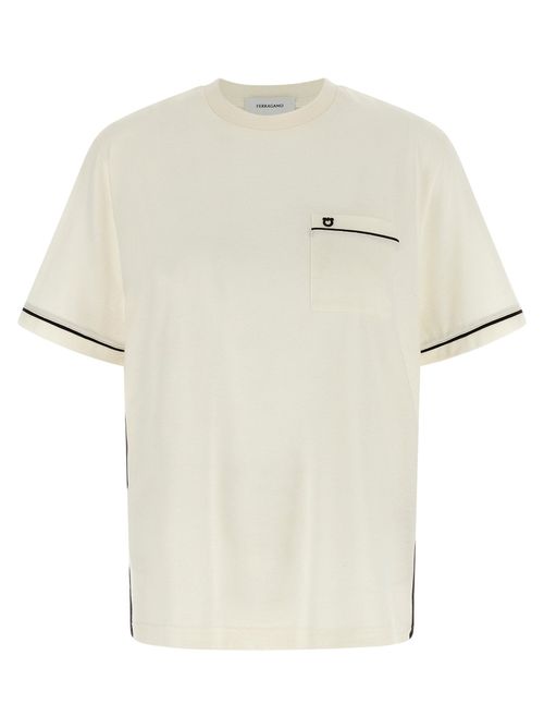 Gancini-Embroidered Cotton-Cashmere T-shirt — Cream
