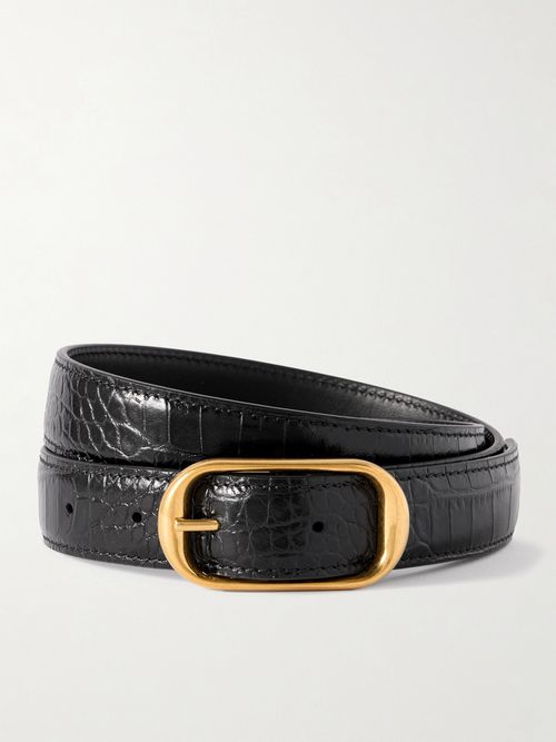 Reine Croc-effect Leather Belt - Black