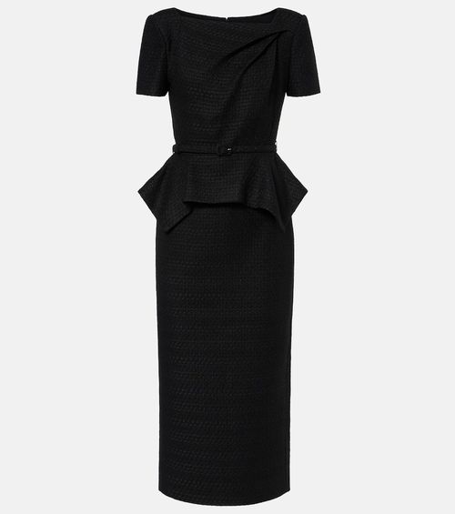 Belted peplum bouclé midi dress