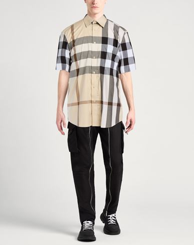 Man Shirt Beige Size L Cotton, Elastane