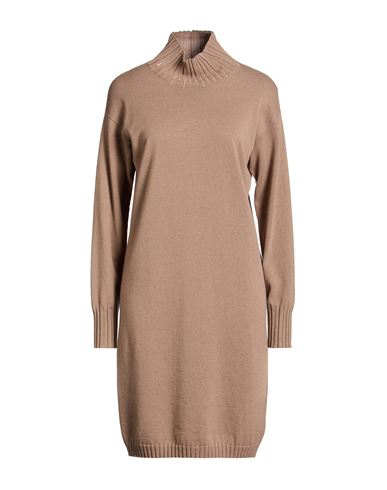 Woman Midi dress Taupe Size 4 Virgin Wool, Silk, Cashmere, Recycled brass