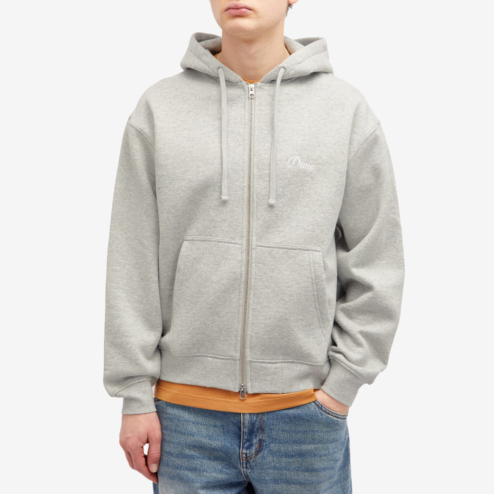 Men's Cursive Small Logo Zip-Hoodie in Heather Gray