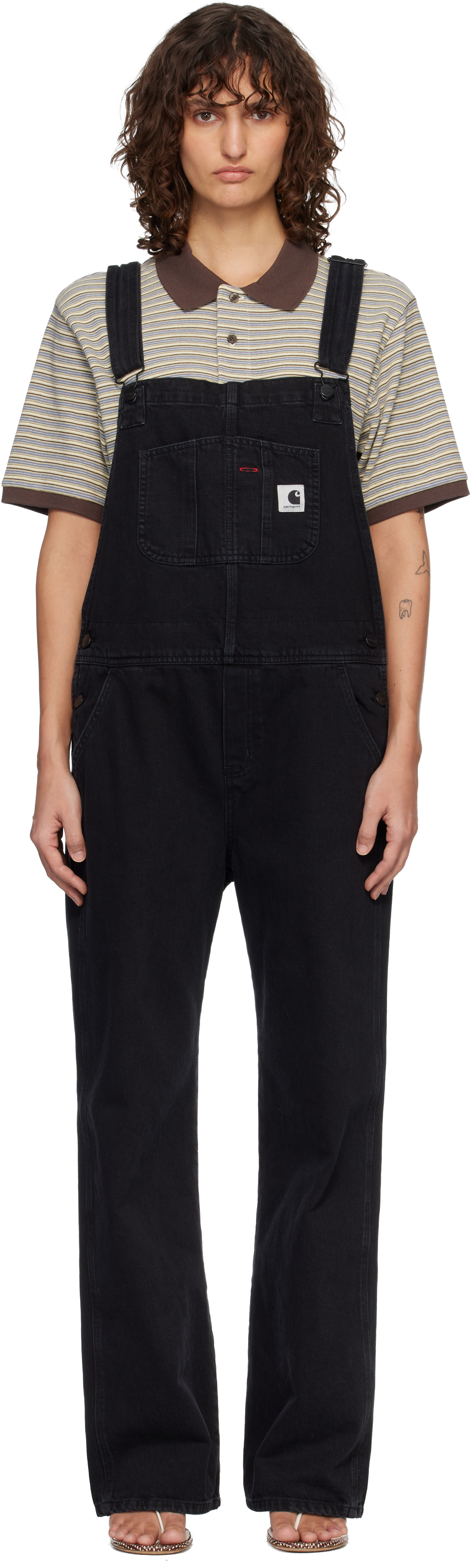 Black Bib Straight Denim Overalls