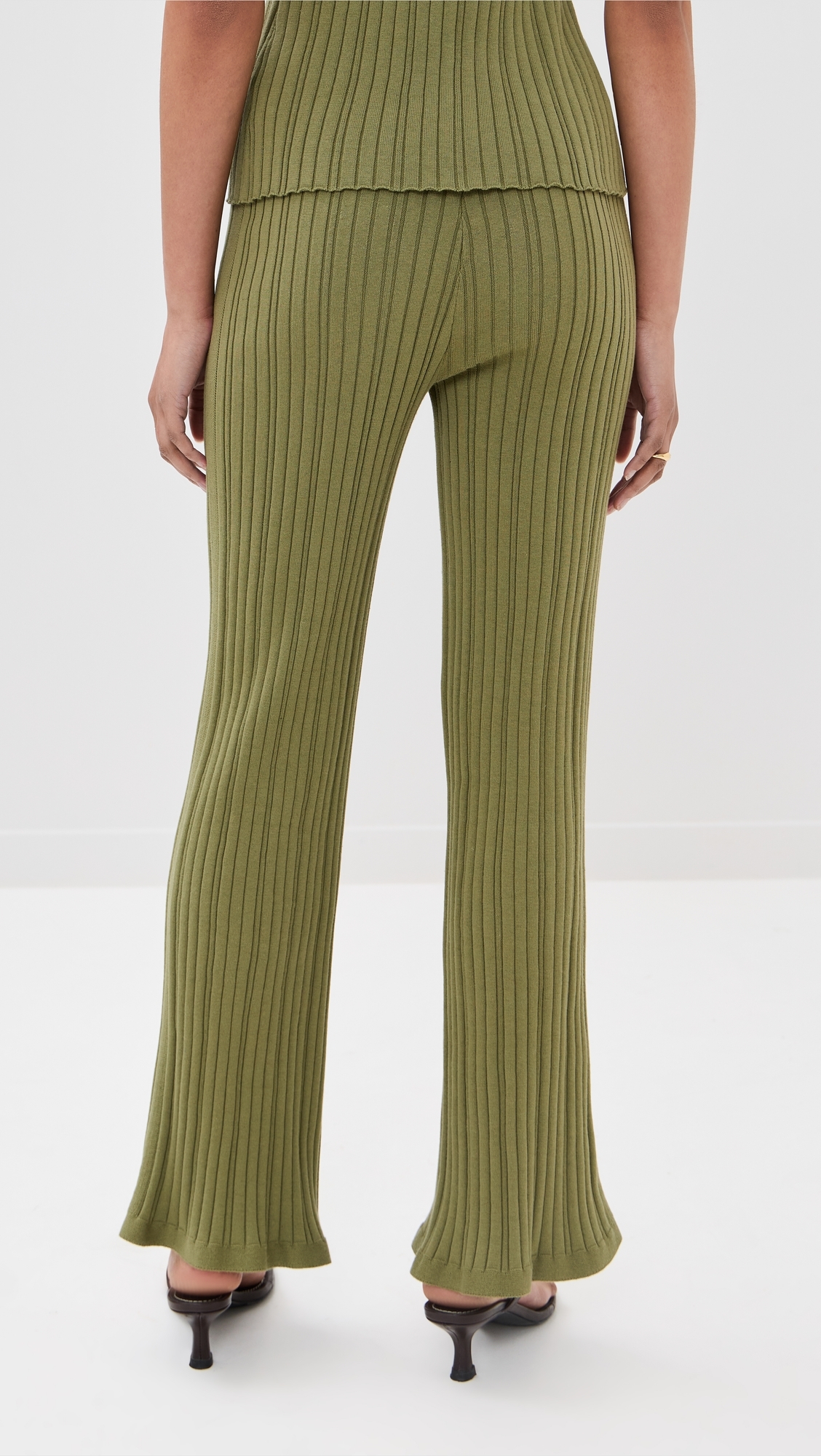 LE BOP Ribbed Flare Pants Olive