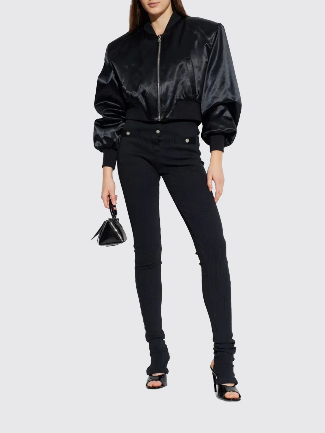 Shiny Satin Bomber Jacket Black