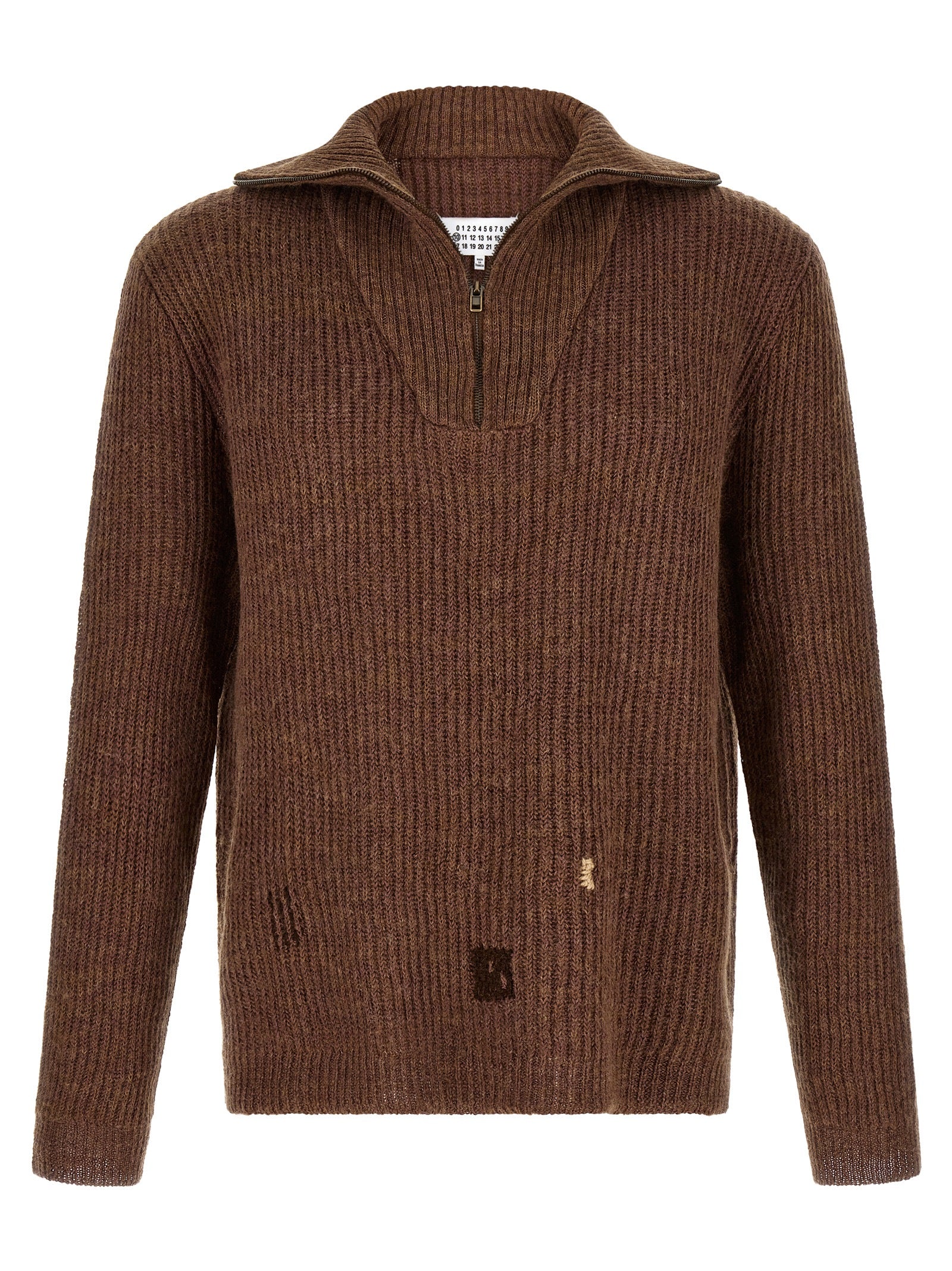 Linen-Wool Half-Zip Sweater — Brown