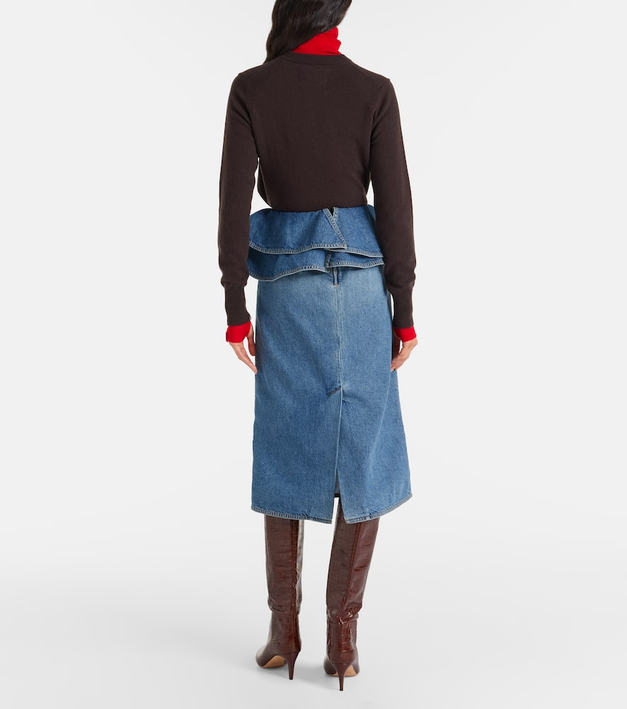 Peplum denim midi skirt