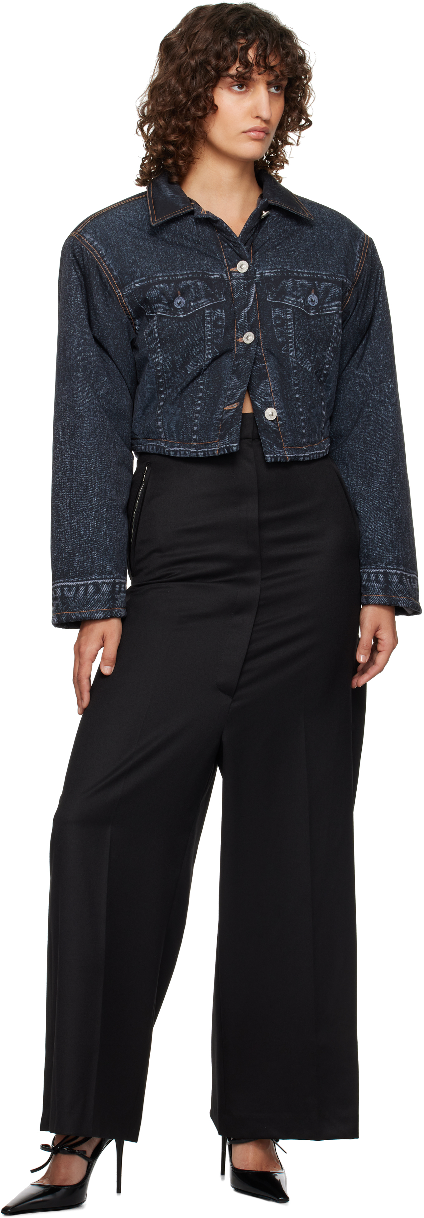 Pushbutton Black Side Folded Wide Trousers