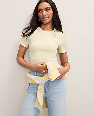 Ann Taylor Weekend Pointelle Crew Neck Tee