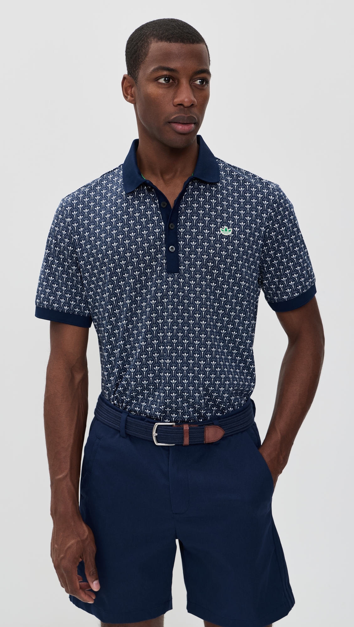 Originals All Over Trefoil Polo Night Indigo/Chalk White