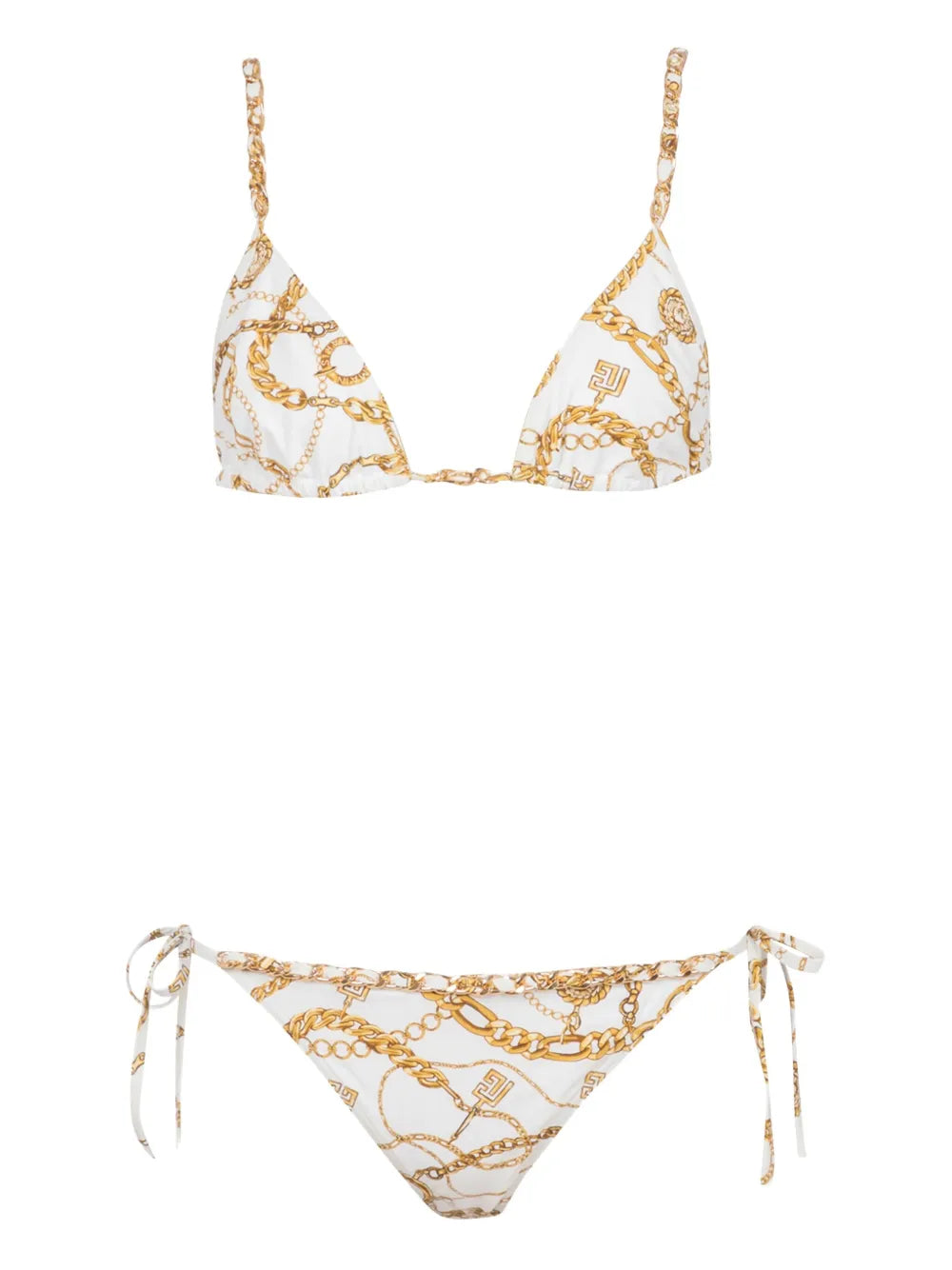 Chain-Print Triangle Bikini — White