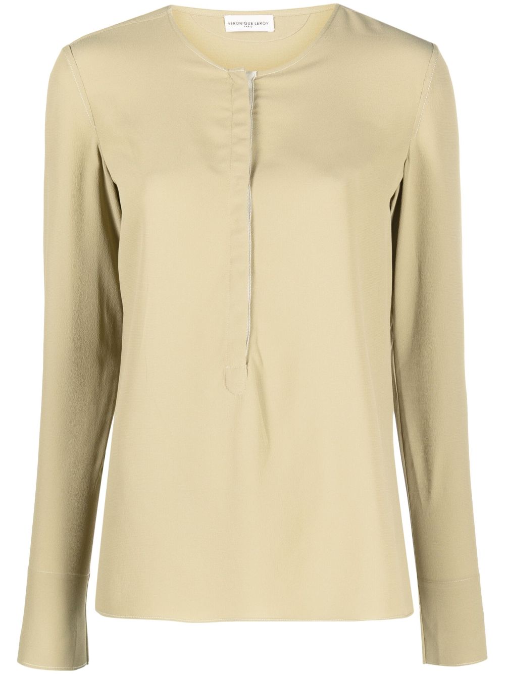 Round-neck long-sleeve blouse - Green