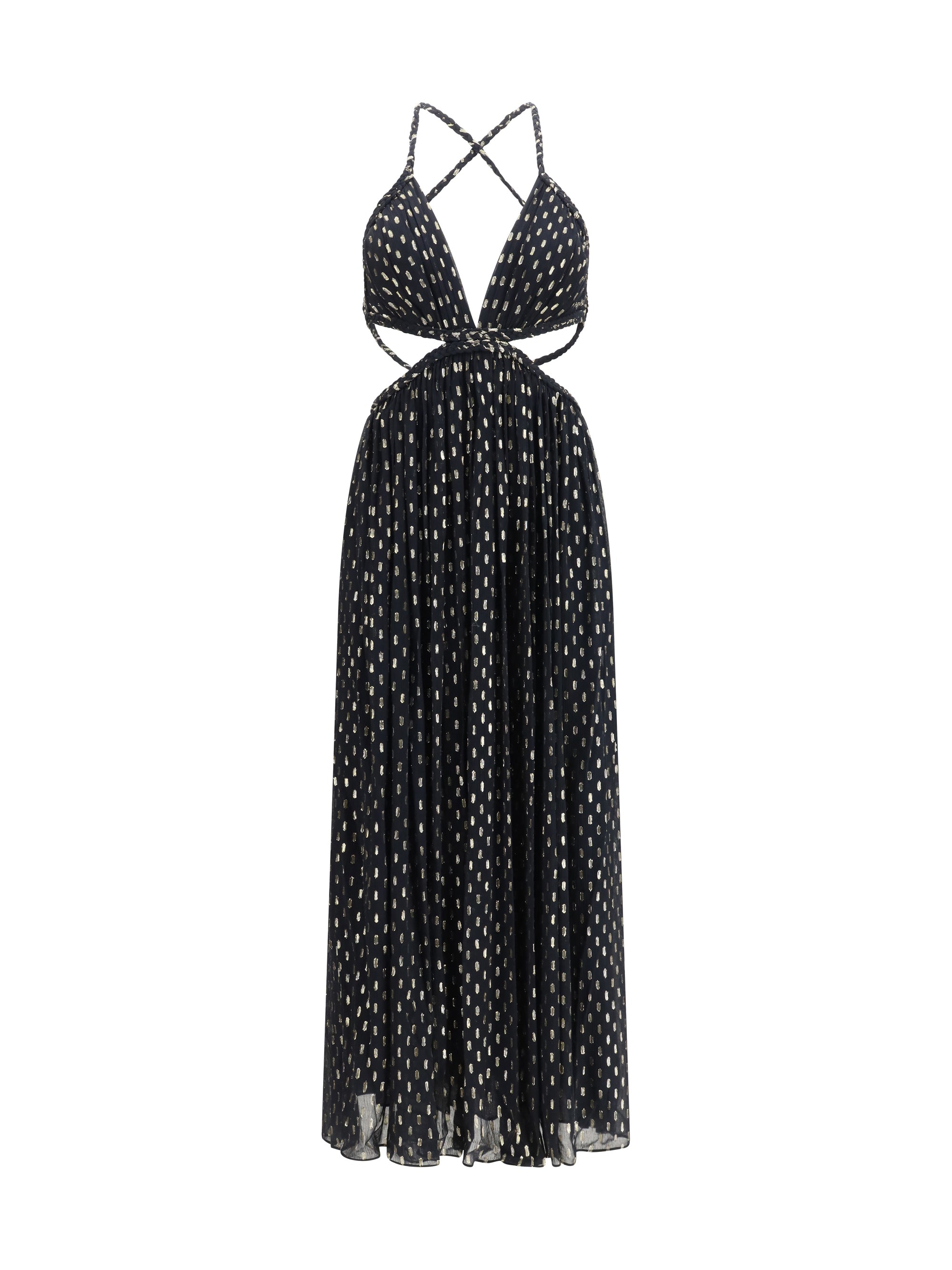 Plunging V-Neck with Open Back Dress — Black