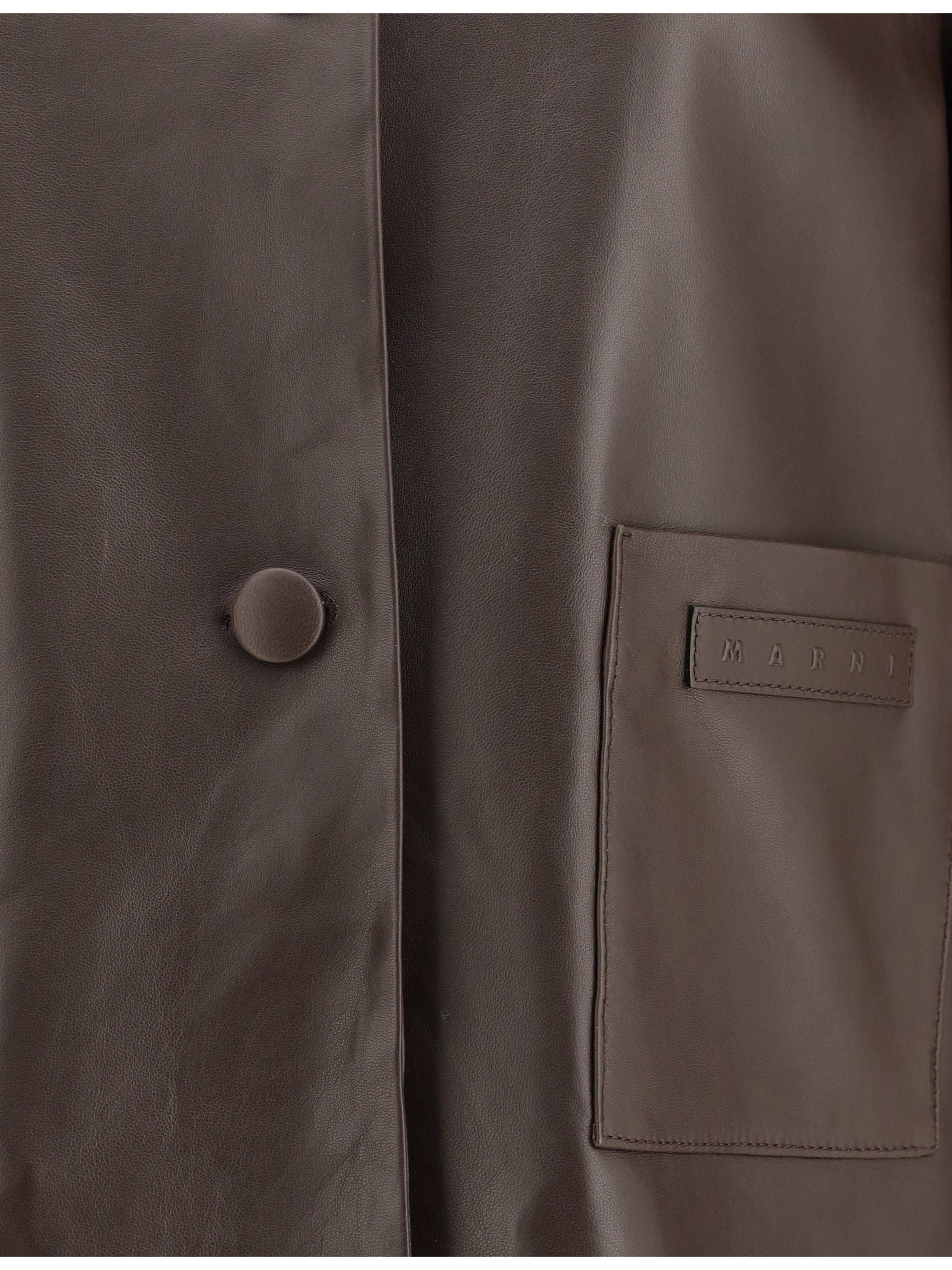Shearling Collar Leather Jacket — Brown